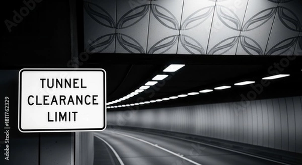 Fototapeta Tunnel Clearance Signage Indicating Height Restrictions with Black and White Aesthetics
