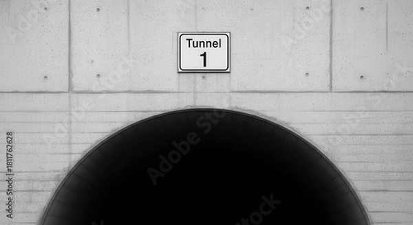 Obraz Tunnel Entrance With Signage Displays Direction And Concreted Architectural Design