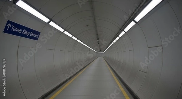 Fototapeta Tunnel Perspective: Descending Path Framed By Illuminated Architecture Visuals
