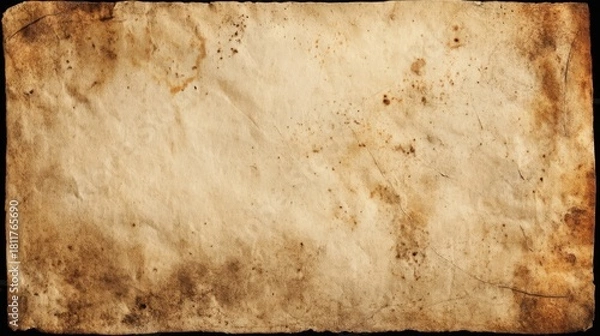 Obraz An aged piece of parchment displaying visible signs of wear and mold growth, showcasing a vintage and weathered texture.
