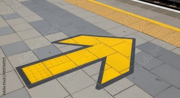 Obraz Vibrant Yellow Arrow Sign Directing Pathway Journey and Guiding the Right Direction