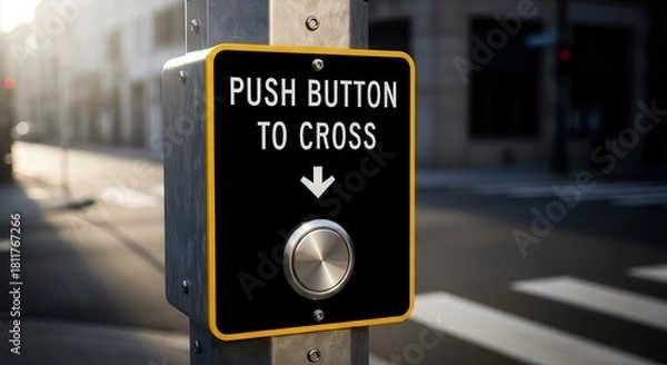Fototapeta Urban Crossing Button Illuminates Awaits Signal For Pedestrian Safety And Street Navigation