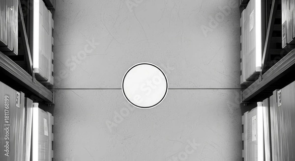 Obraz Warehouse Interior with Empty Space for Advertising and Product Placement in Monochrome Style