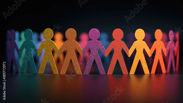 Fototapeta Paper people in vibrant colors showing unity inclusion multicultural community and human equality