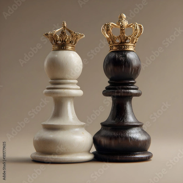 Fototapeta Two regal chess kings one white and one black stand side by side