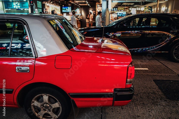 Obraz Red cab taxi in a street downtown in Central Hong Kong.