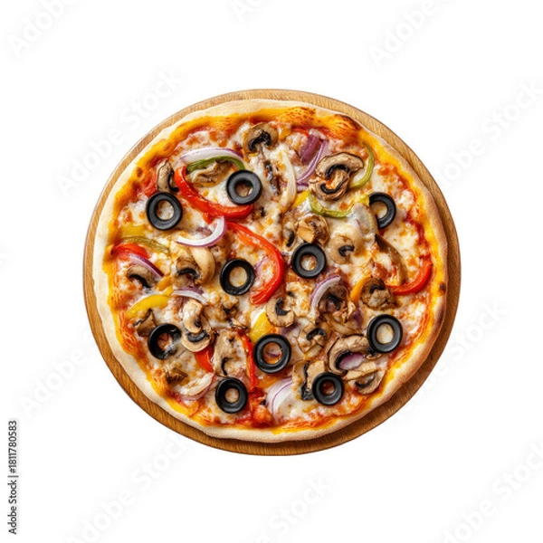 Obraz Vegetarian pizza with mushrooms and olives