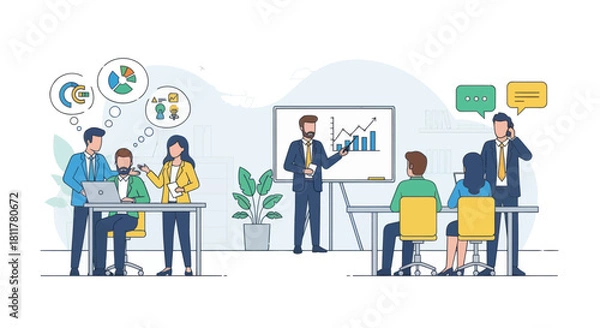 Obraz Corporate Business Meeting with Data Presentation and Team