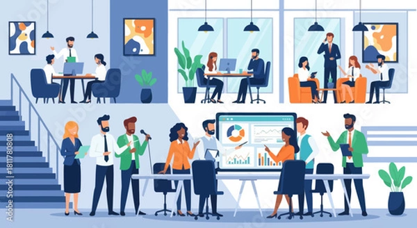 Fototapeta Modern Office Work Environment Featuring Team Collaboration and