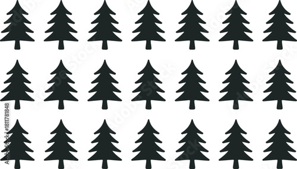 Obraz A repeating pattern of dark silhouette tree icons arranged in three rows against a plain, perfect for holiday design elements and festive decoration