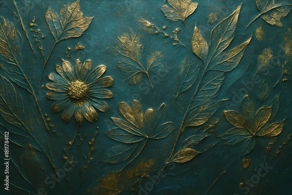 Obraz Design Hintergrund - Wandoberfläche - Blätter - Relief - Dunkeltürkis
