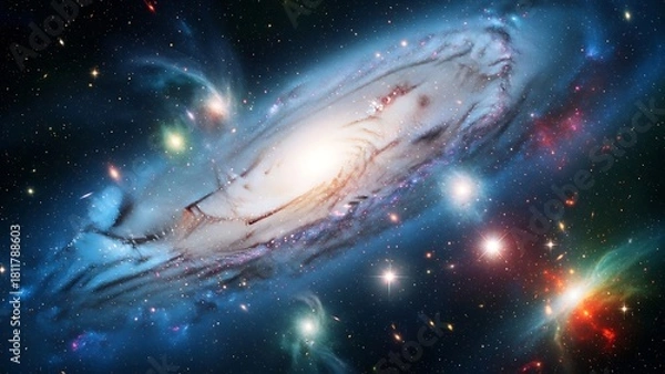 Fototapeta Spectacular Spiral Galaxy with Bright Core and Colorful Nebulae.