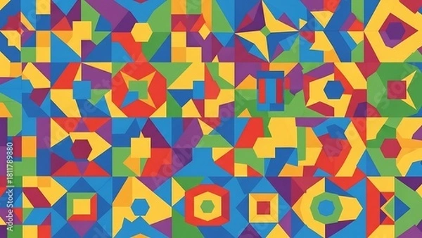 Fototapeta Vibrant Geometric Mosaic - A Kaleidoscope of Shapes and Colors.