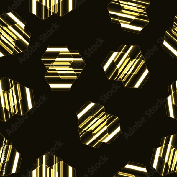 Obraz Modern seamless vector pattern, golden striped hexagons background.