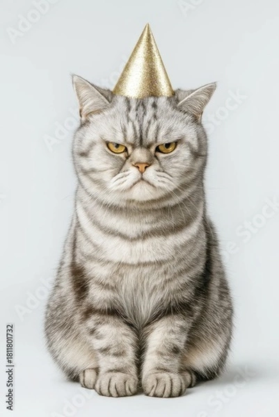 Obraz Grumpy Birthday Cat With Party Hat