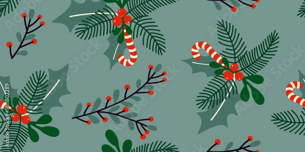 Obraz Festive Winter Botanical Seamless Design