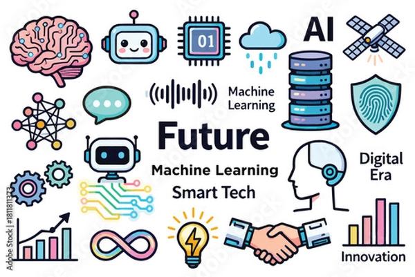 Obraz AI, Machine Learning, and Future Technology Concept Icon Set