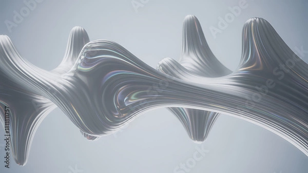 Obraz Organic 3D liquid shapes folding into symmetrical patterns with iridescent and textured materials