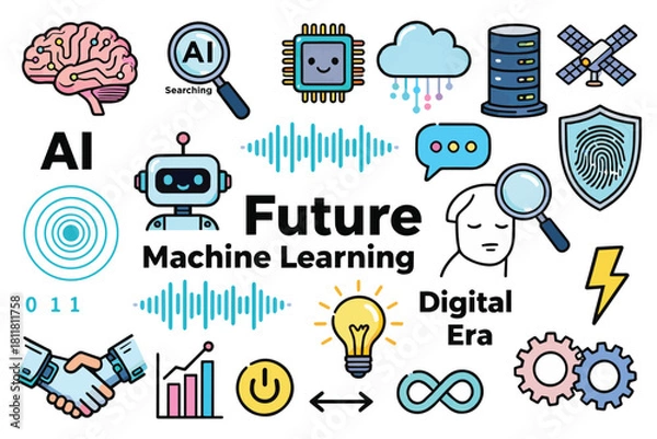 Obraz AI, Machine Learning, and Future Technology Concept Icon Set