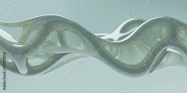 Obraz Organic 3D liquid shapes folding into symmetrical patterns with iridescent and textured materials