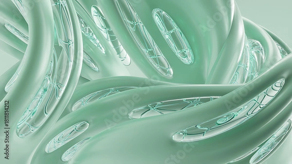 Obraz Abstract liquid sculptures with smooth flowing ribbons and detailed textures for digital advertising and product visuals