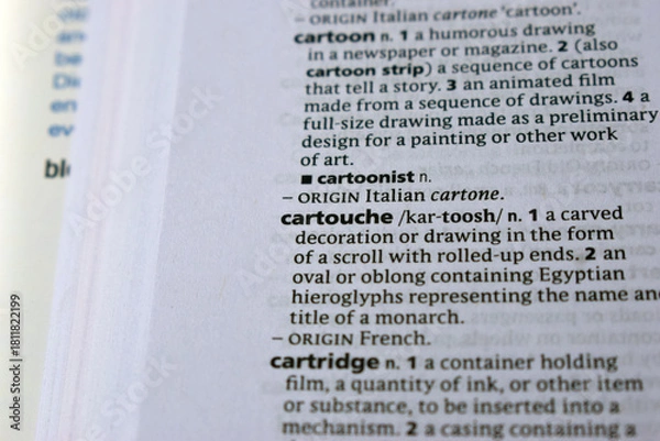 Fototapeta English Dictionary Page Close Up With The Word Meaning Of -cartouche