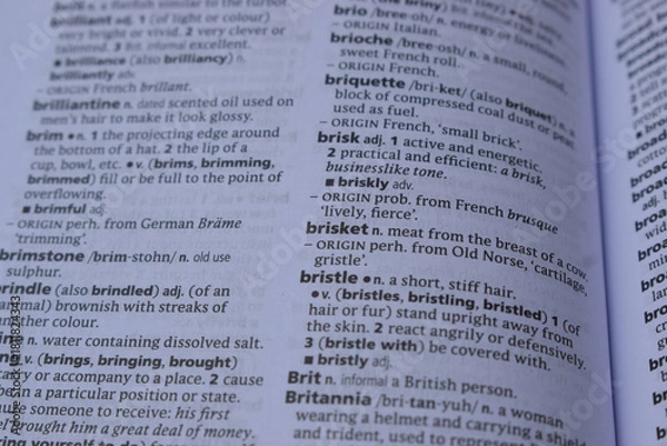 Fototapeta English Dictionary Page Close Up With The Word Meaning Of -briskly