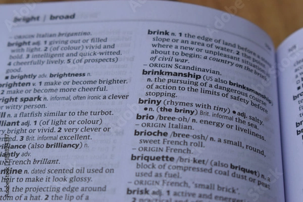Fototapeta English Dictionary Page Close Up With The Word Meaning Of -brinkmaship