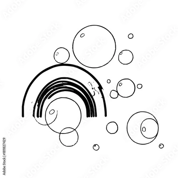 Fototapeta Abstract rainbow and bubbles illustration art drawing vector design element black and white line art graphic
