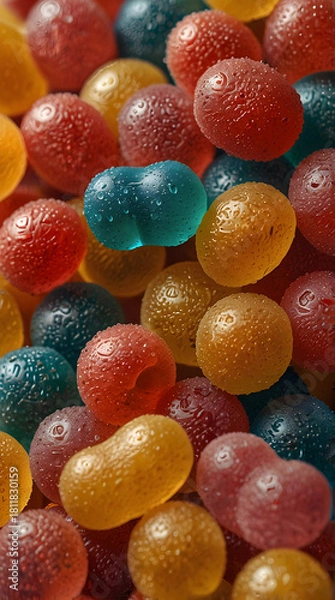 Fototapeta Vitamin D gummies in vibrant colors shine amidst a candy-like display