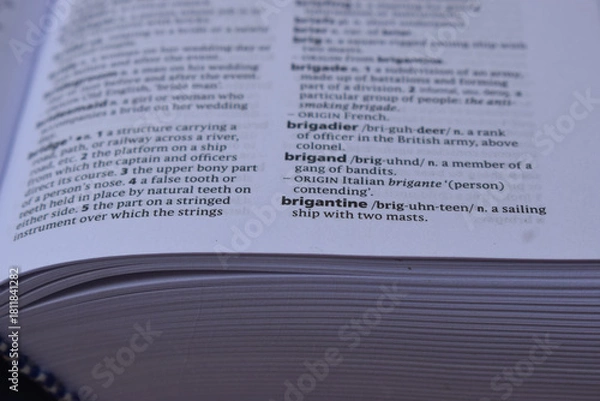 Fototapeta Definition Of English Dictionary Close Up Of Page With Word - brigantine