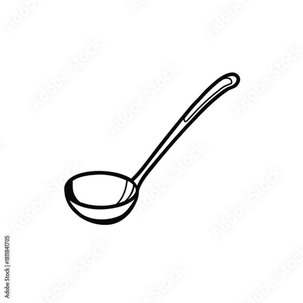 Obraz Simple line art illustration of a kitchen ladle on a white background