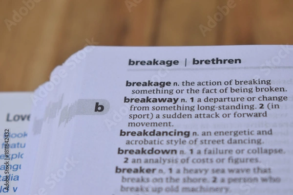 Fototapeta Definition Of English Dictionary Close Up Of Page With Word - breakage