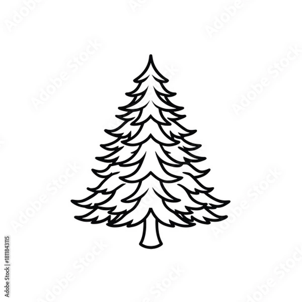 Obraz Simple pine tree outline graphic on white background