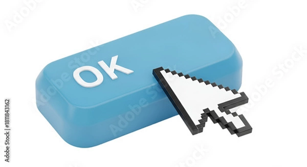 Obraz Cursor Arrow Clicking on a Blue OK Button mouse pointer