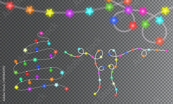 Fototapeta Colorful Festive String Lights Collection for Holiday Decorations