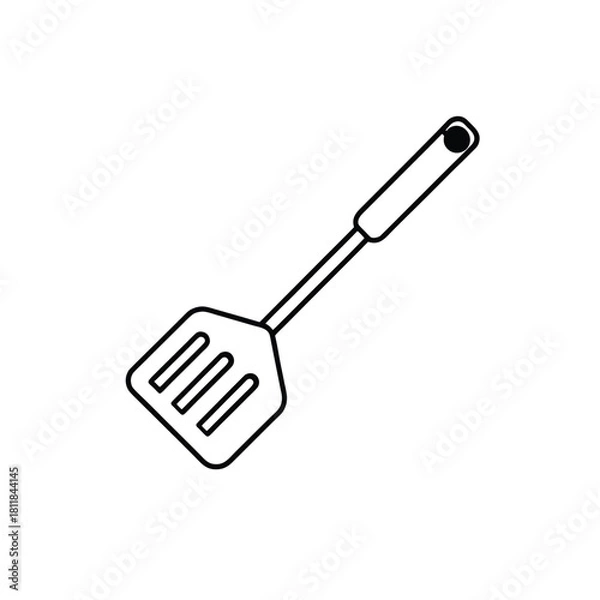 Obraz Simple line art drawing of a kitchen spatula on a white background