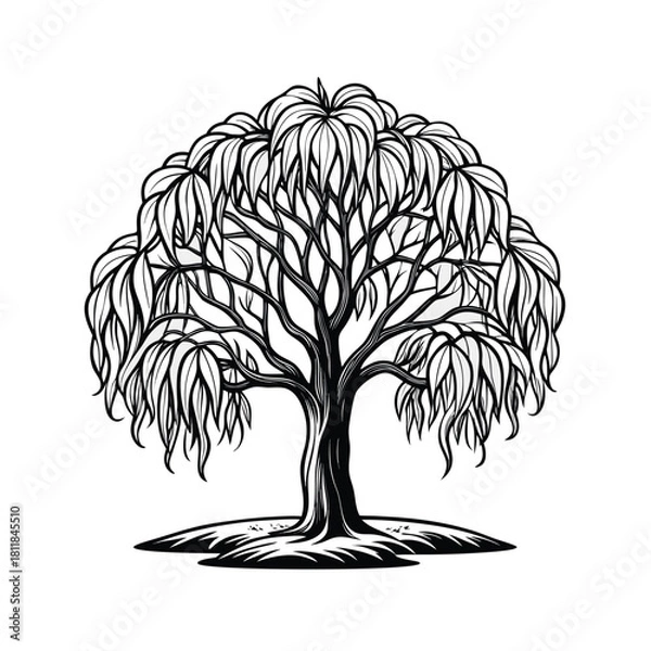 Obraz Simple willow tree outline illustration on white background