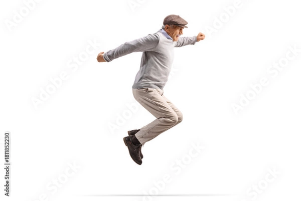 Obraz Happy elderly man jumping