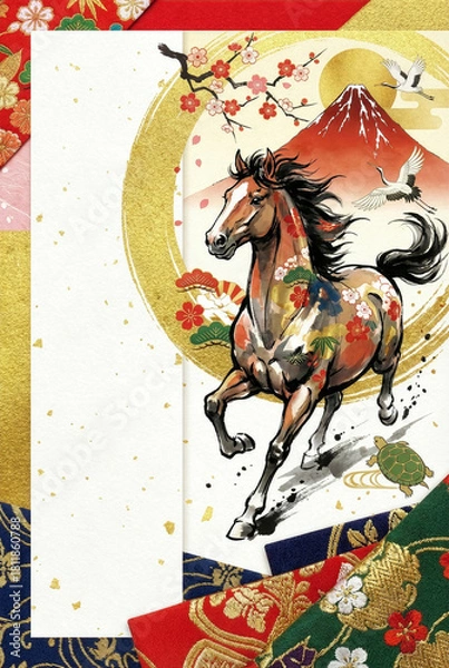 Obraz 2026年令和8年用の年賀状デザイン（午年）