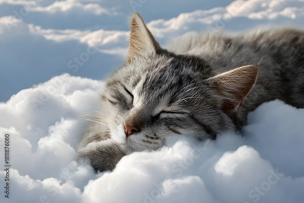 Obraz a cat is sleeping in the clouds on a sunny day