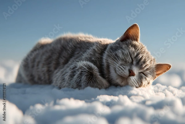 Fototapeta a cat is sleeping on a snow covered ground