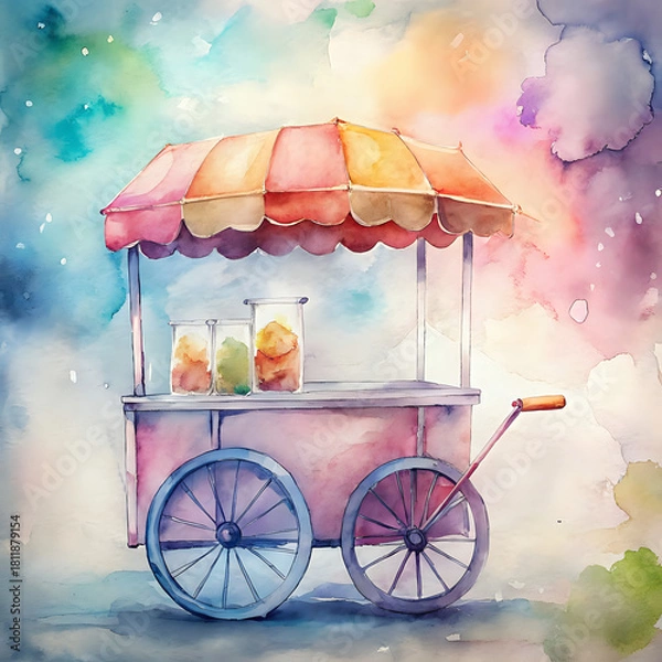 Obraz ice-cream-cart ,watercolor background