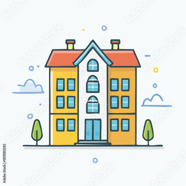 Fototapeta Colorful Illustration of a Townhouse with a Unique Architectural Style