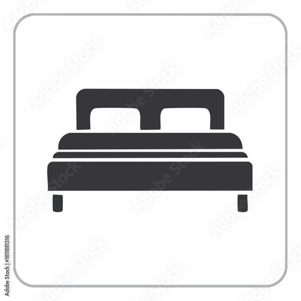 Fototapeta Cozy Bed Icon Simple Graphic of a Comfortable Double Bed with Pillows for Interior Design and Relaxation Concepts