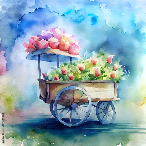 Obraz flower-cart ,watercolor background