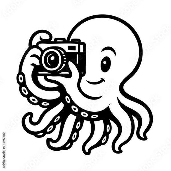 Fototapeta octopus lifting a classic retro camera to eye level as if taking a photo