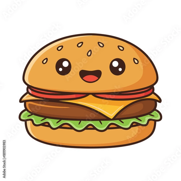 Obraz Cute Cartoon Burger Vector Illustration
