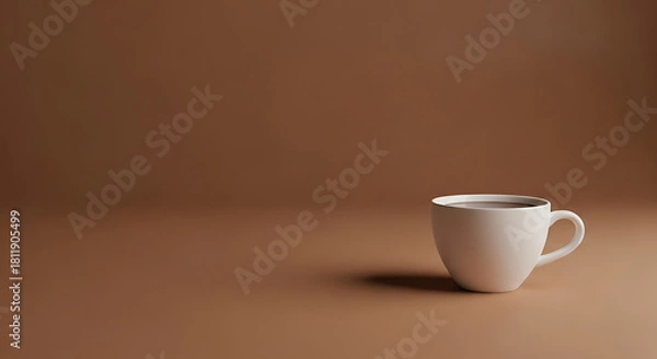 Obraz White ceramic coffee cup with dark beverage on monochromatic brown background