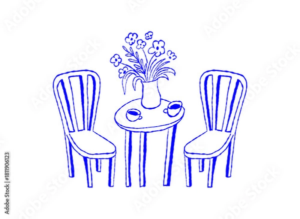 Fototapeta Vector simple minimal illustrtaion, simple wavy and groovy doodle naive style, simple hand drawn design templates for cards and prints, posters, wall art, summer vacation and travel